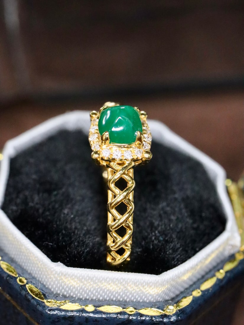 18K gold natural emerald ring - 2