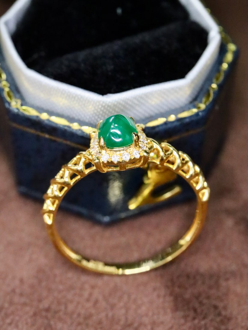 18K gold natural emerald ring - 4