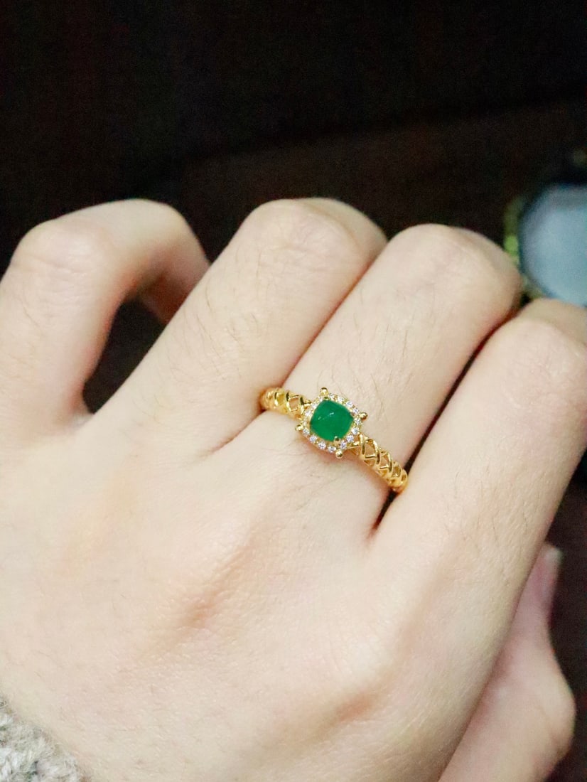 18K gold natural emerald ring - 5