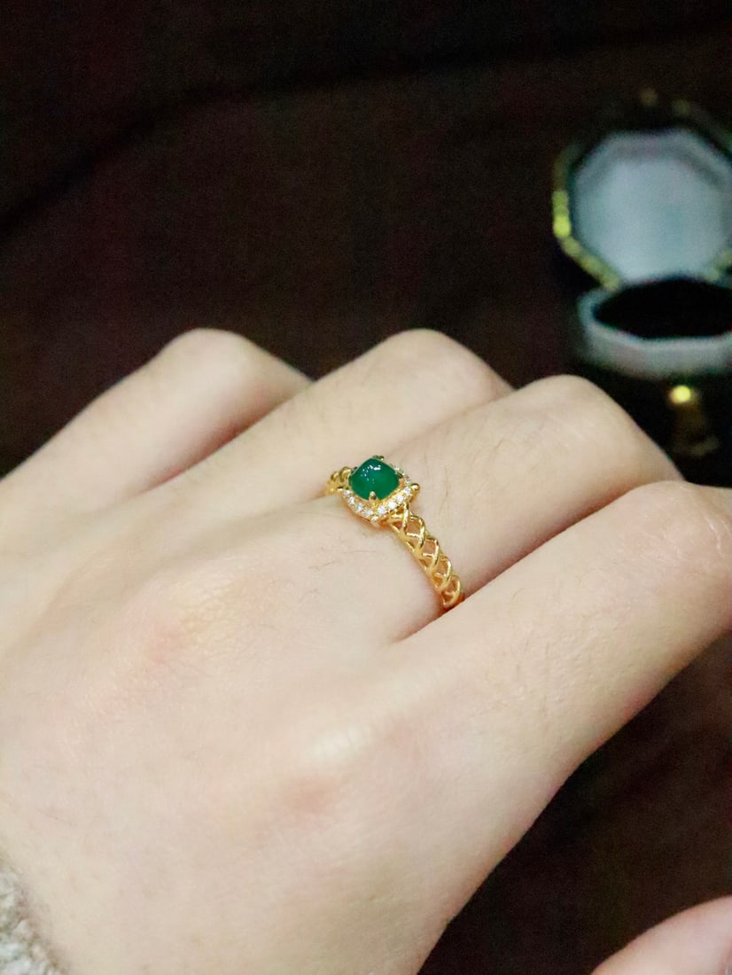 18K gold natural emerald ring - 6