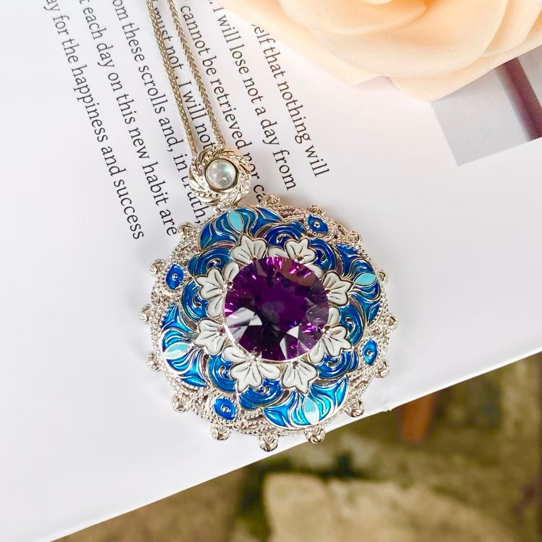 925 silver natural amethyst pendant - 2