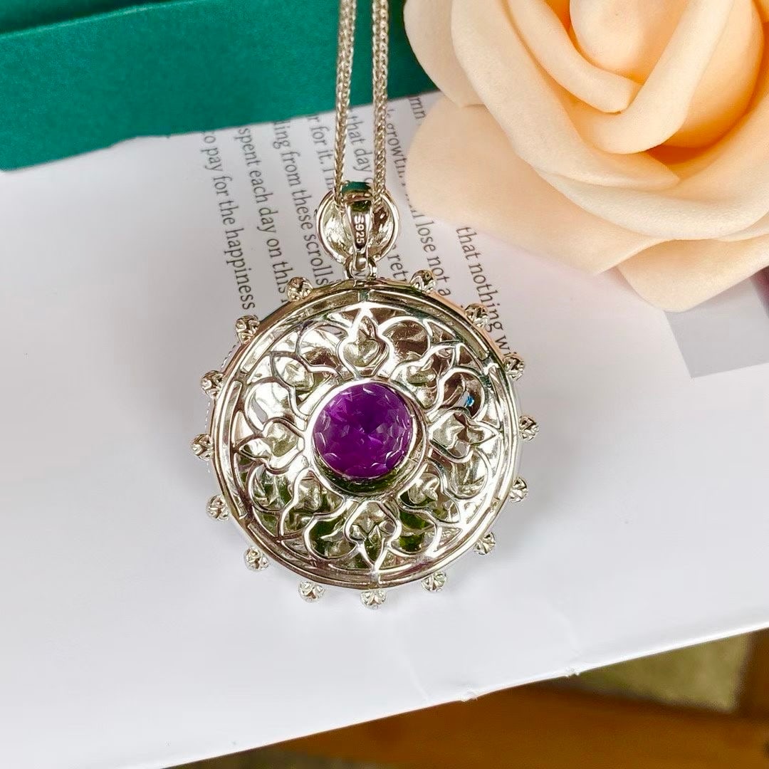 925 silver natural amethyst pendant - 4