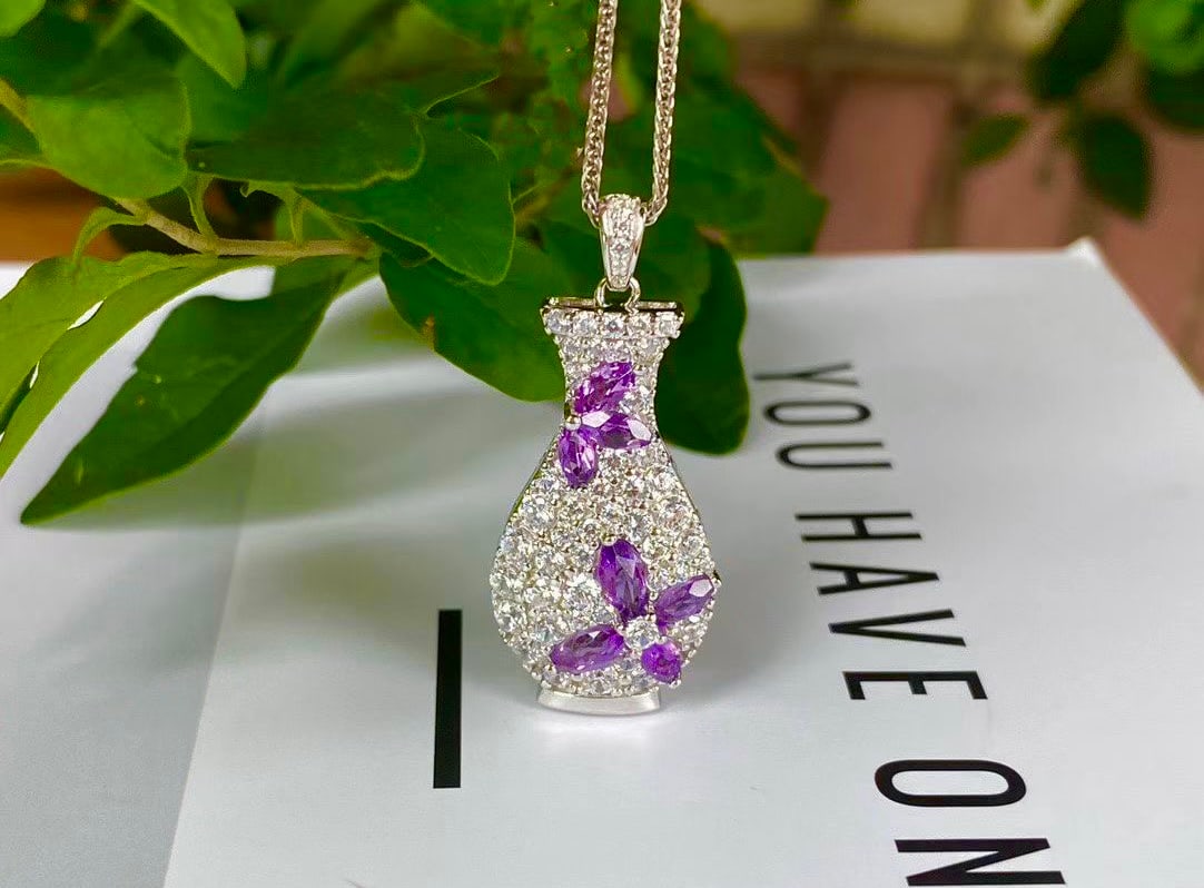 925 silver natural amethyst pendant - 2