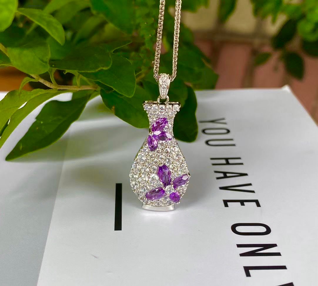 925 silver natural amethyst pendant - 4