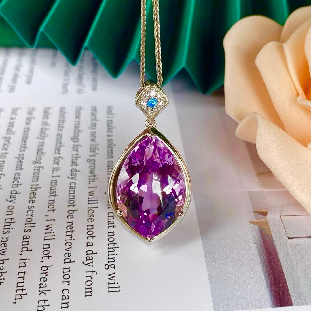 925 silver natural amethyst pendant - 2