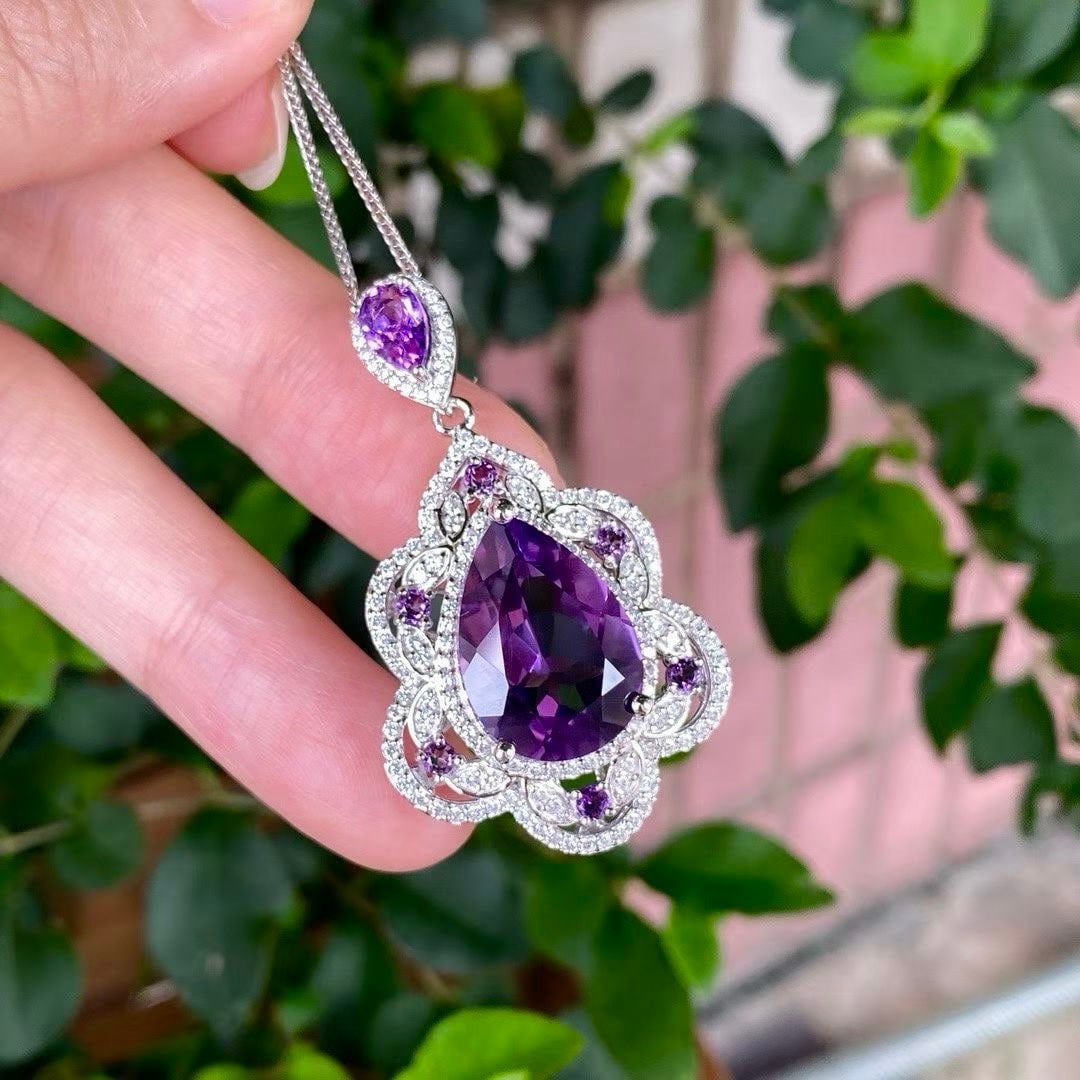 925 silver natural amethyst pendant - 3