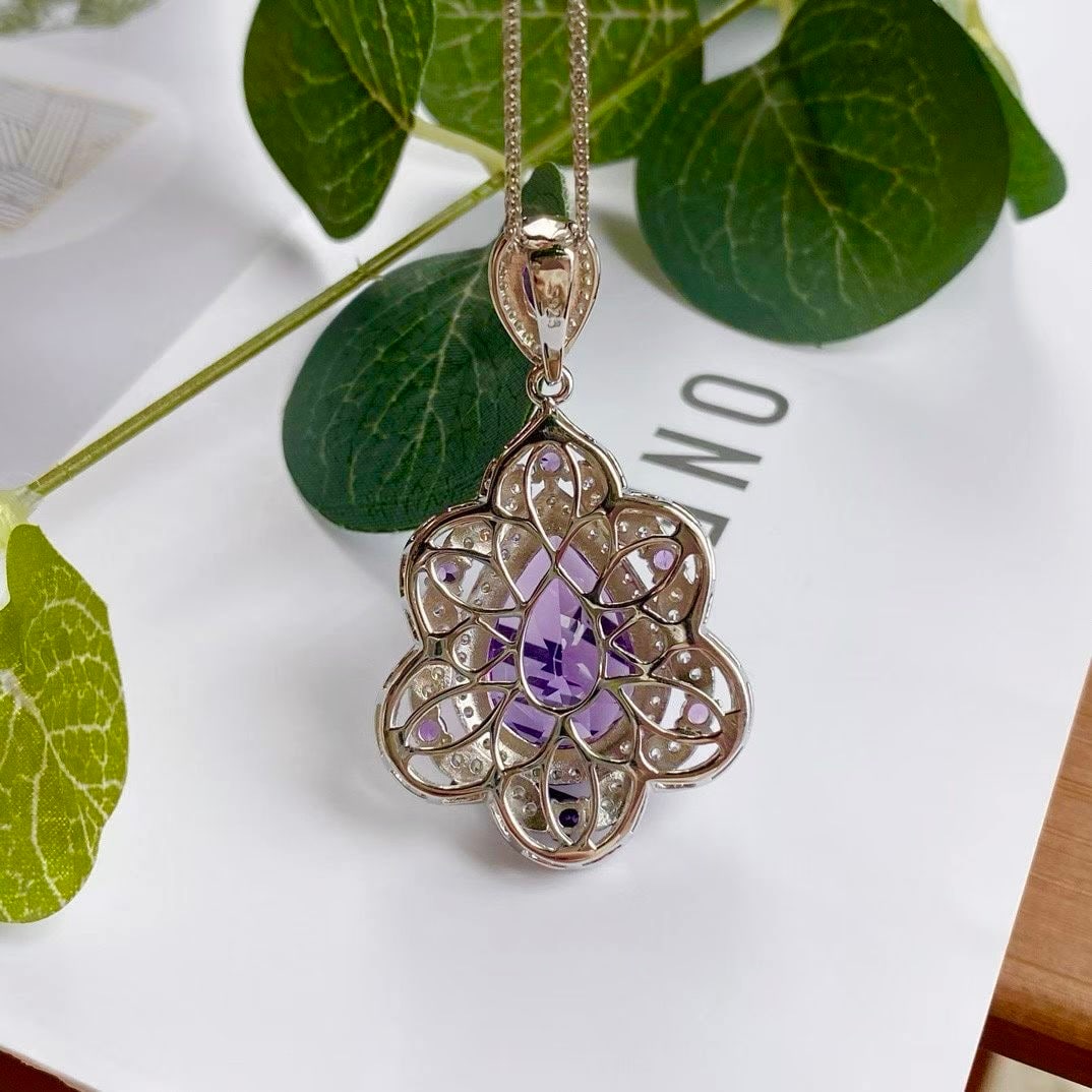 925 silver natural amethyst pendant - 4