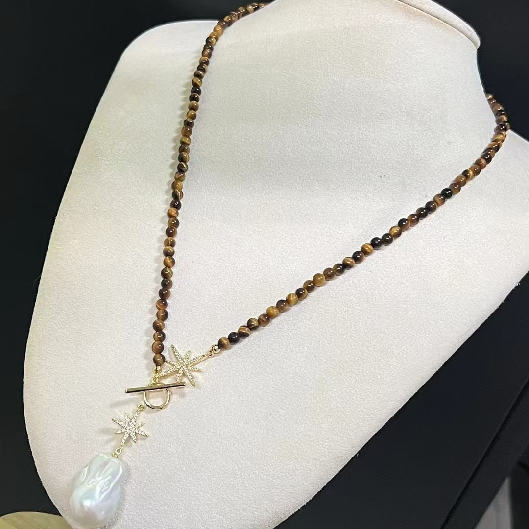 Natural tiger eye pearl necklace (1 of 6)
