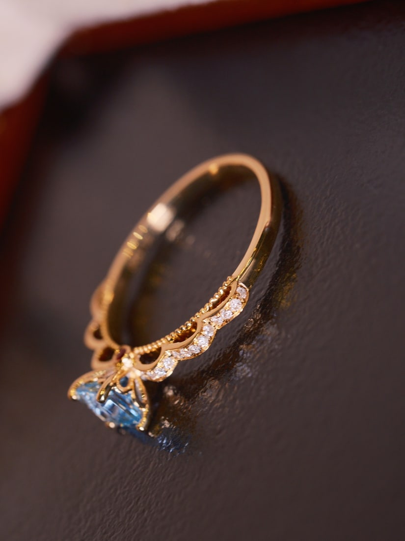 18K diamond and aquamarine ring - 2