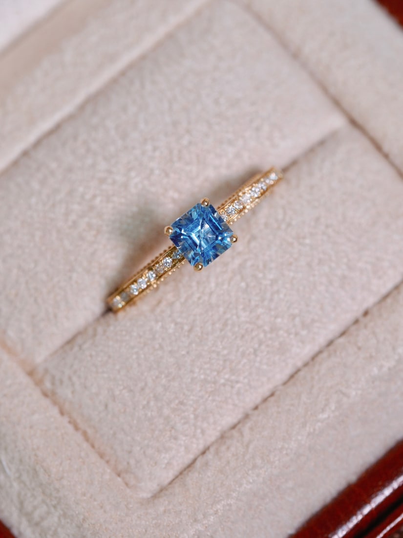 18K diamond and aquamarine ring - 3