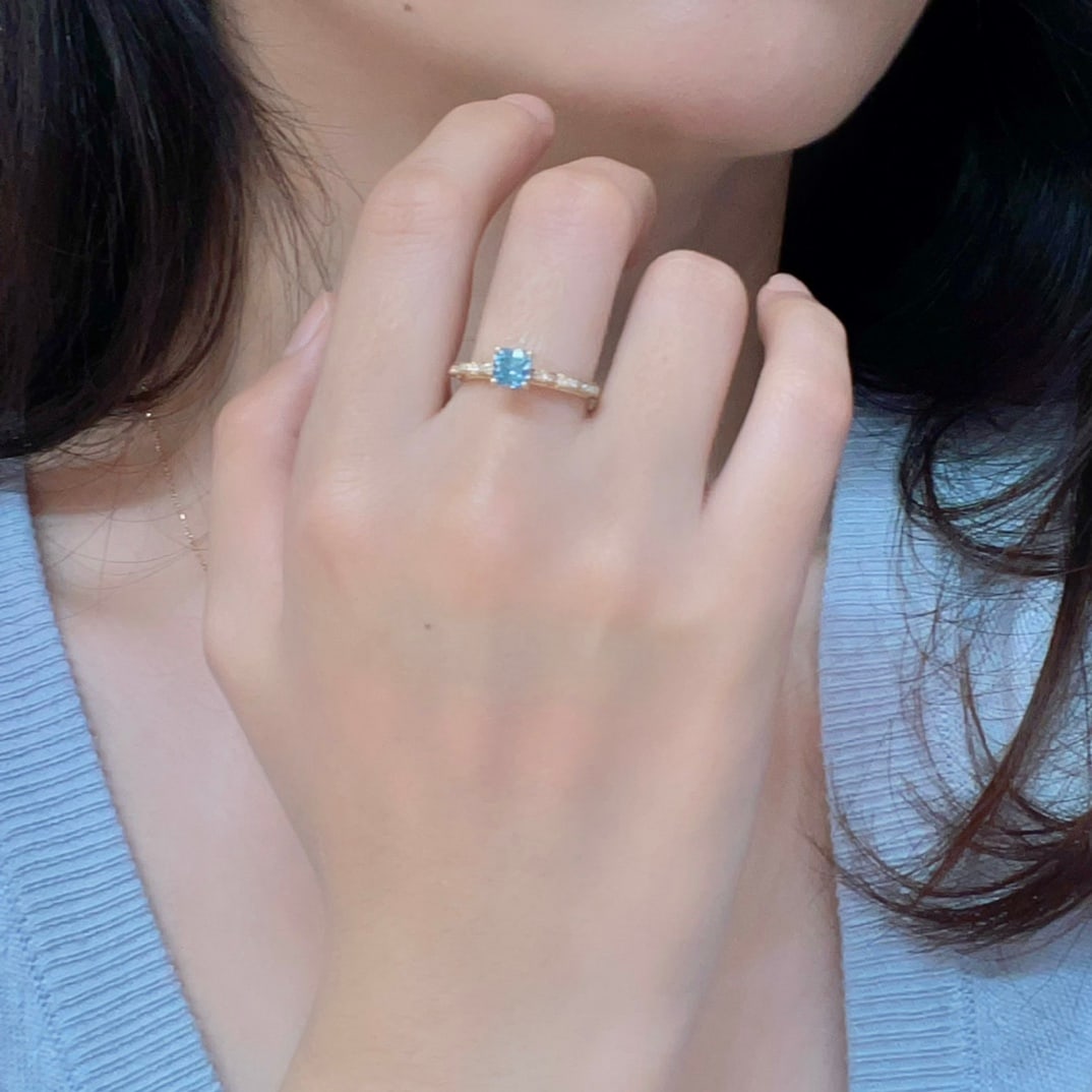 18K diamond and aquamarine ring - 5