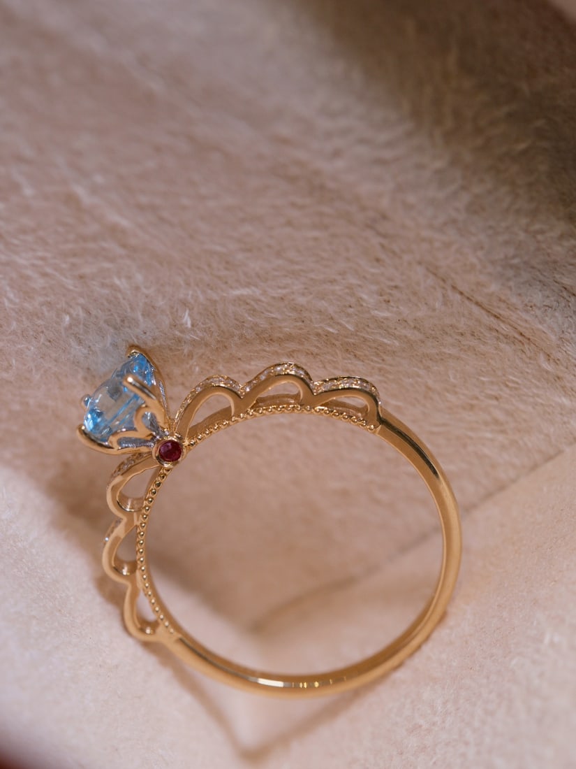 18K diamond and aquamarine ring - 6