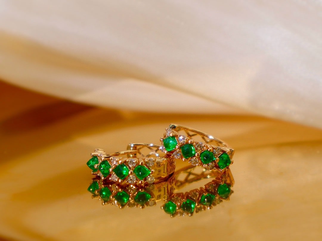 Natural emerald diamond earrings - 3