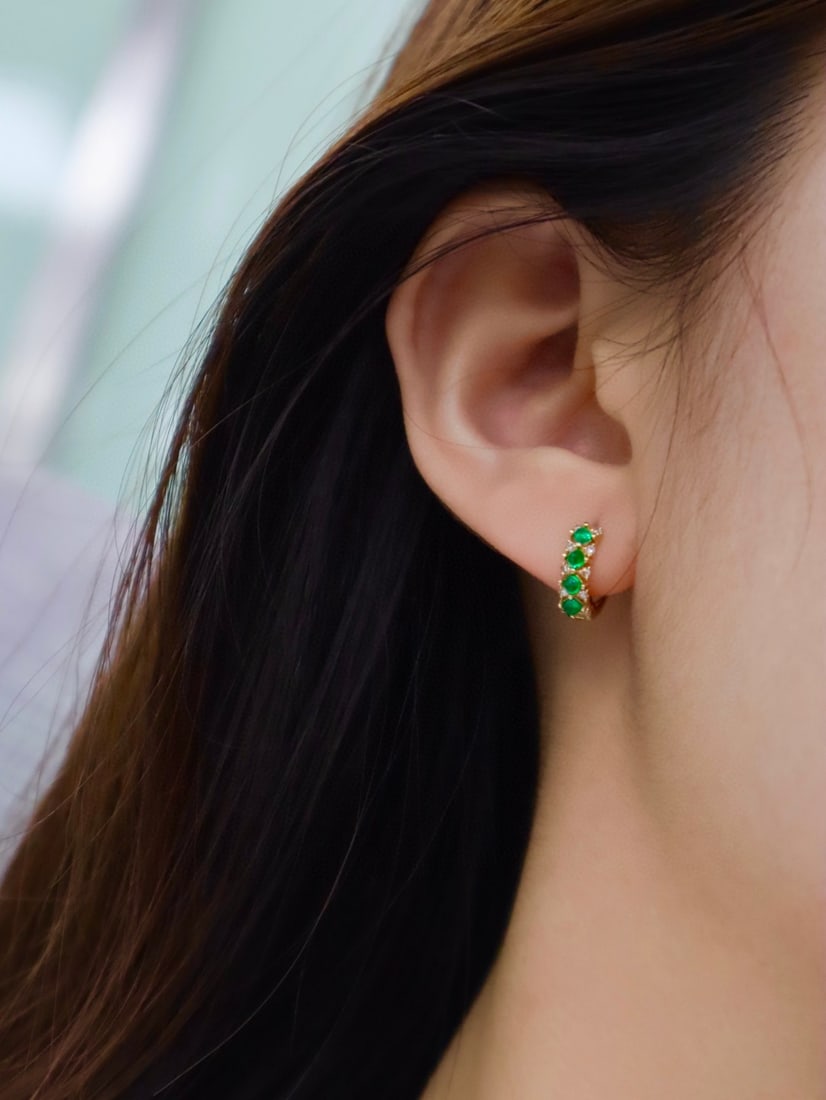 Natural emerald diamond earrings - 4