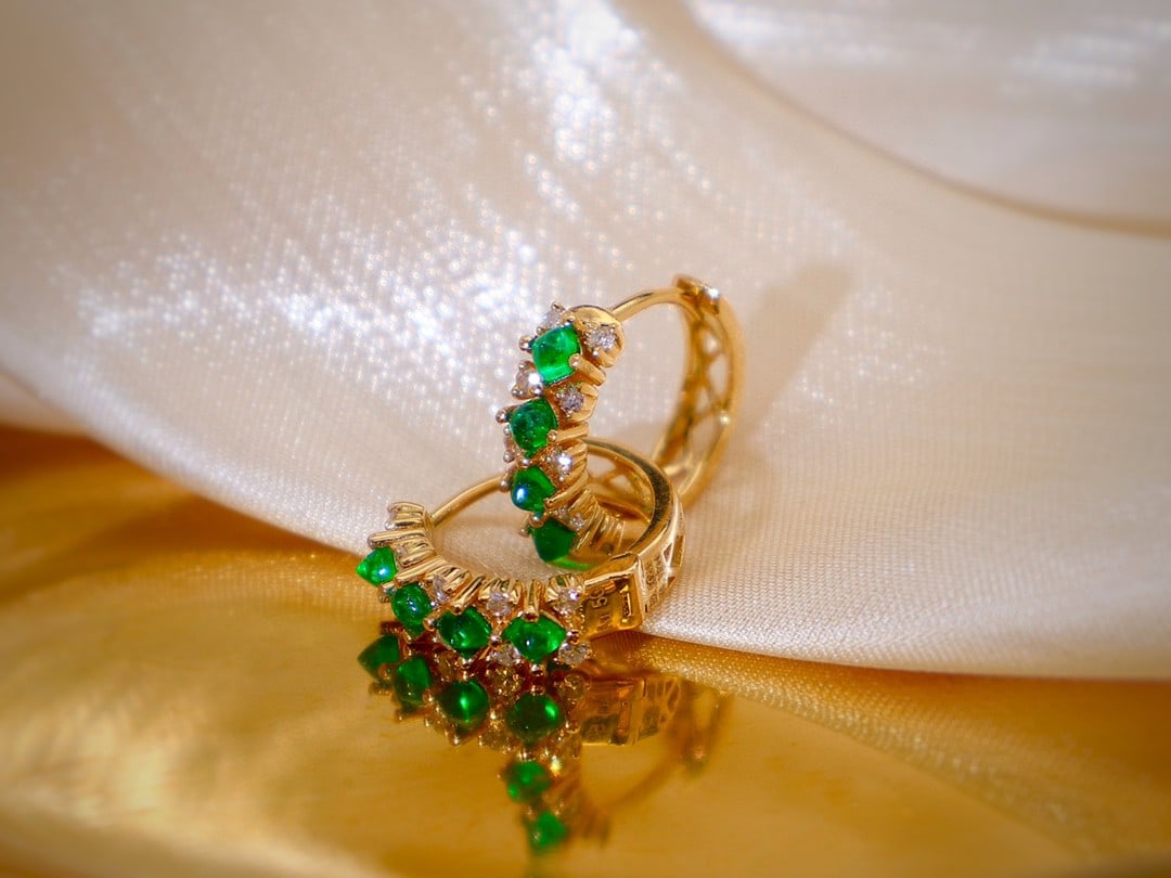 Natural emerald diamond earrings - 5