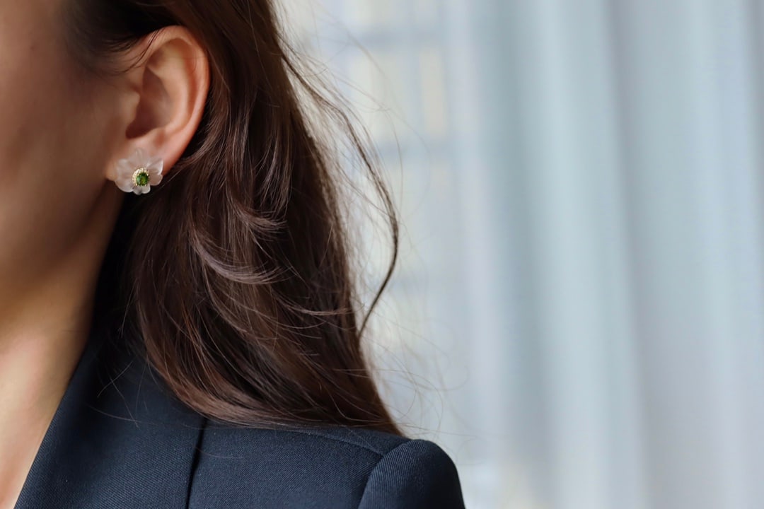 18K gold natural moonstone and white crystal earrings - 9