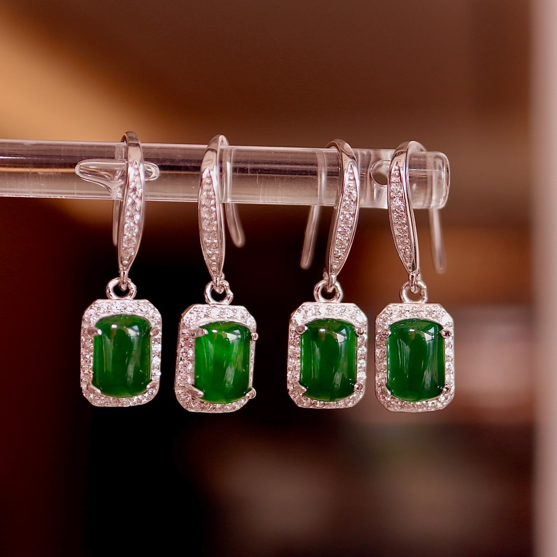 S925 silver natural jadeite earrings - 3