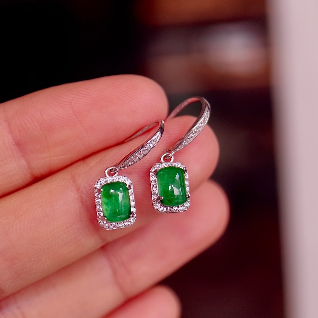 S925 silver natural jadeite earrings - 5