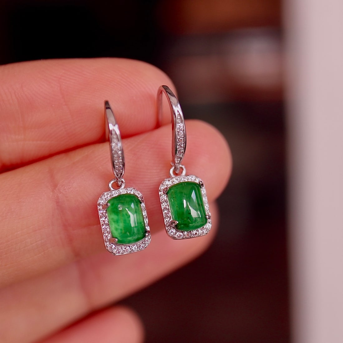 S925 silver natural jadeite earrings - 6