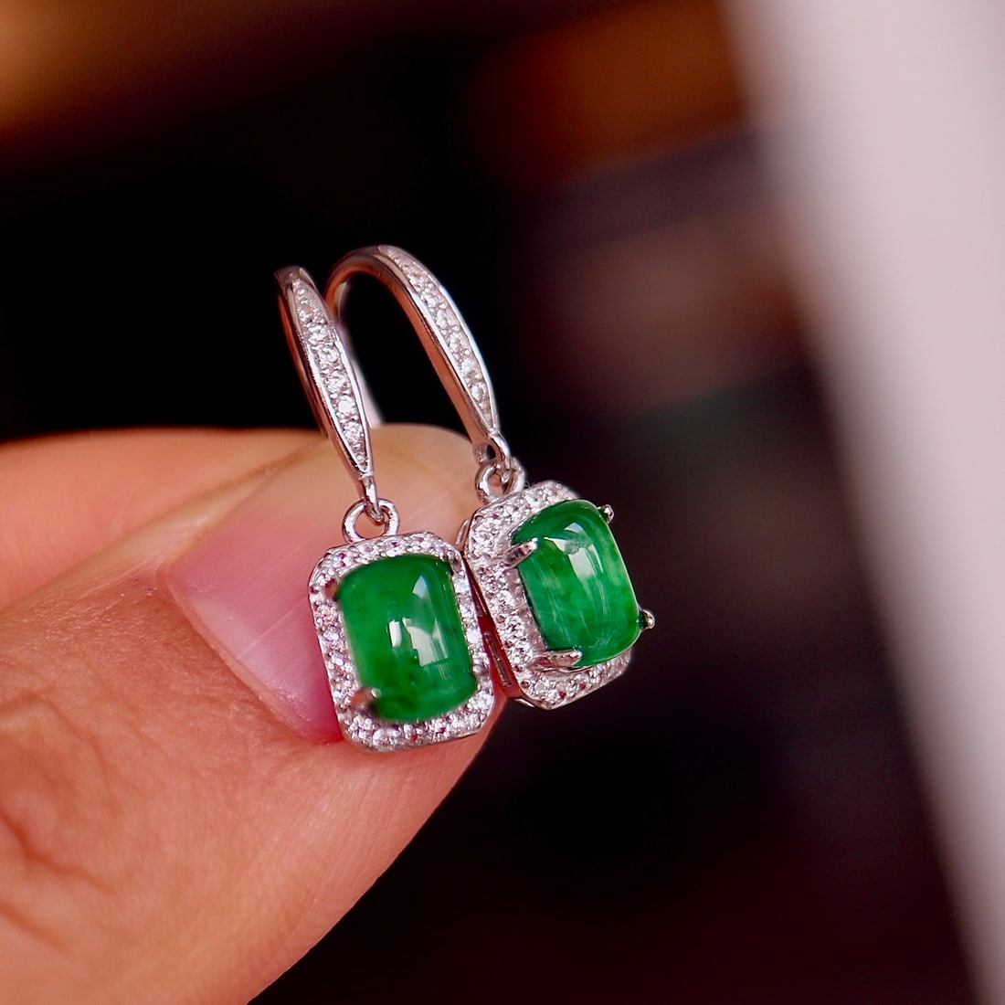 S925 silver natural jadeite earrings - 7