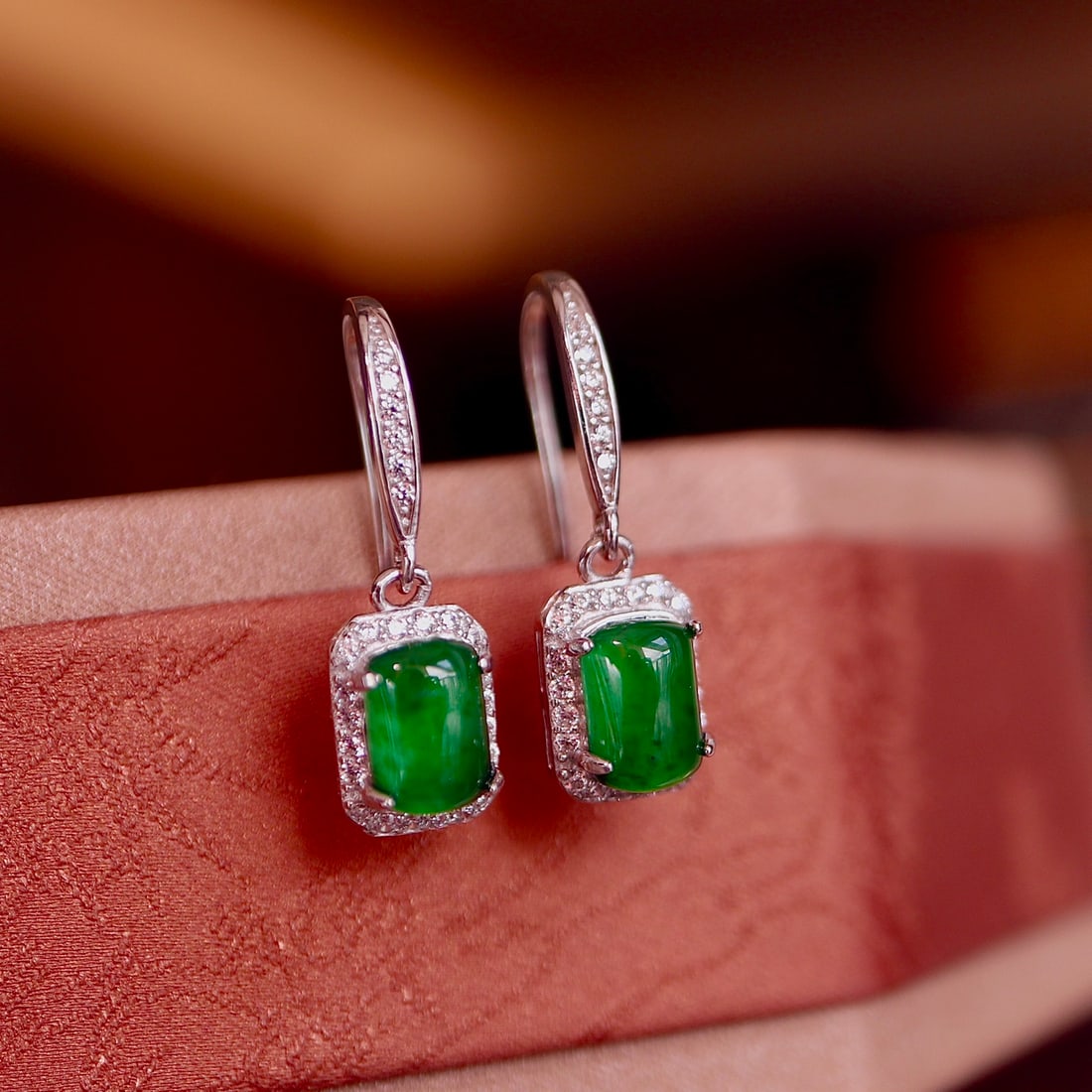 S925 silver natural jadeite earrings - 9