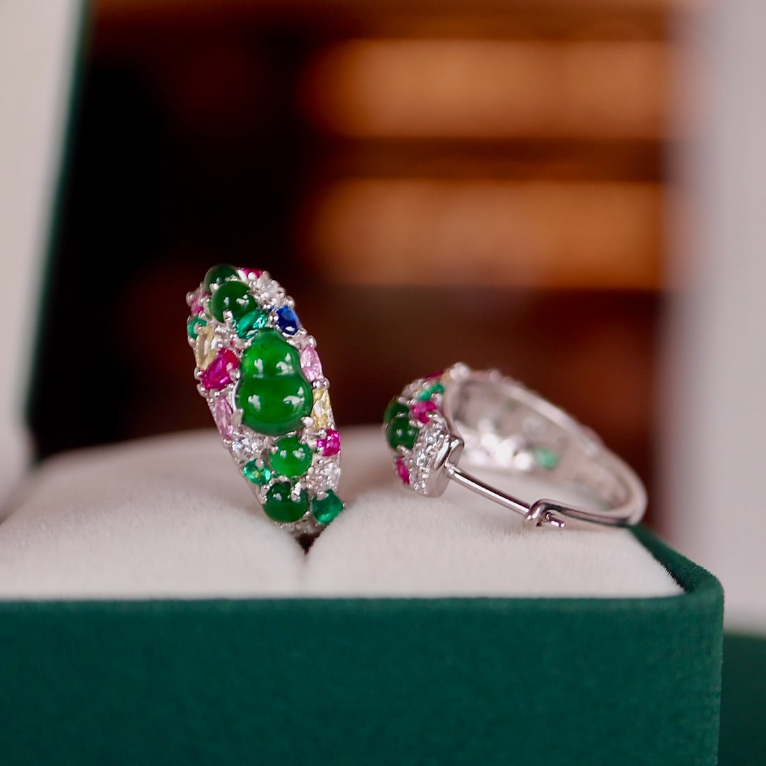 S925 silver natural jadeite gourd earrings - 2