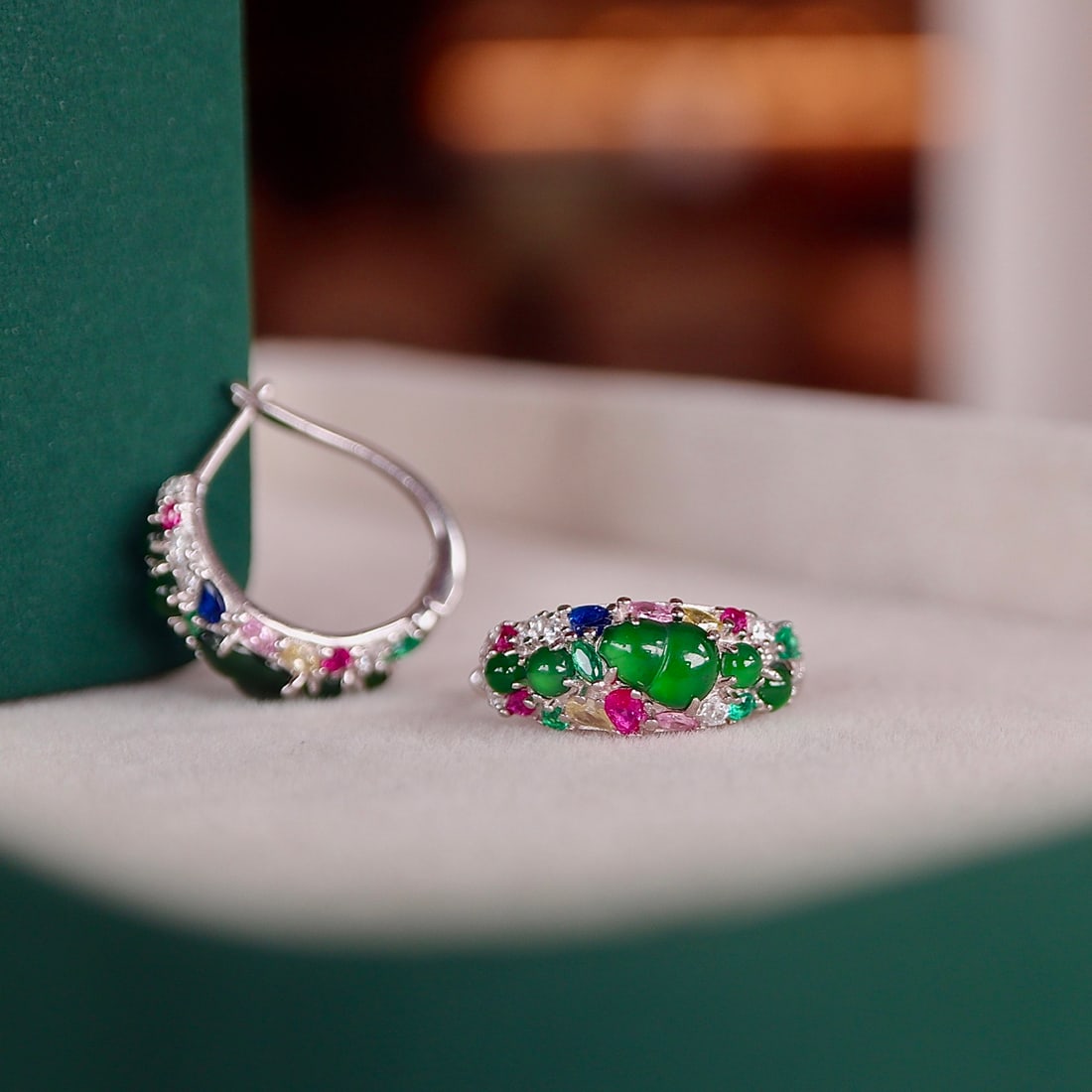 S925 silver natural jadeite gourd earrings - 4