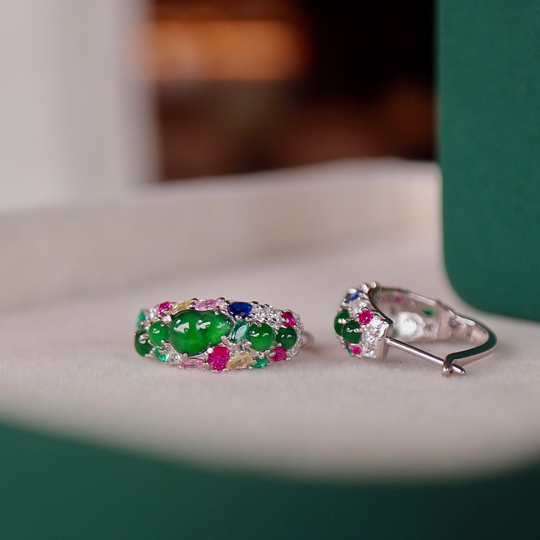 S925 silver natural jadeite gourd earrings - 6