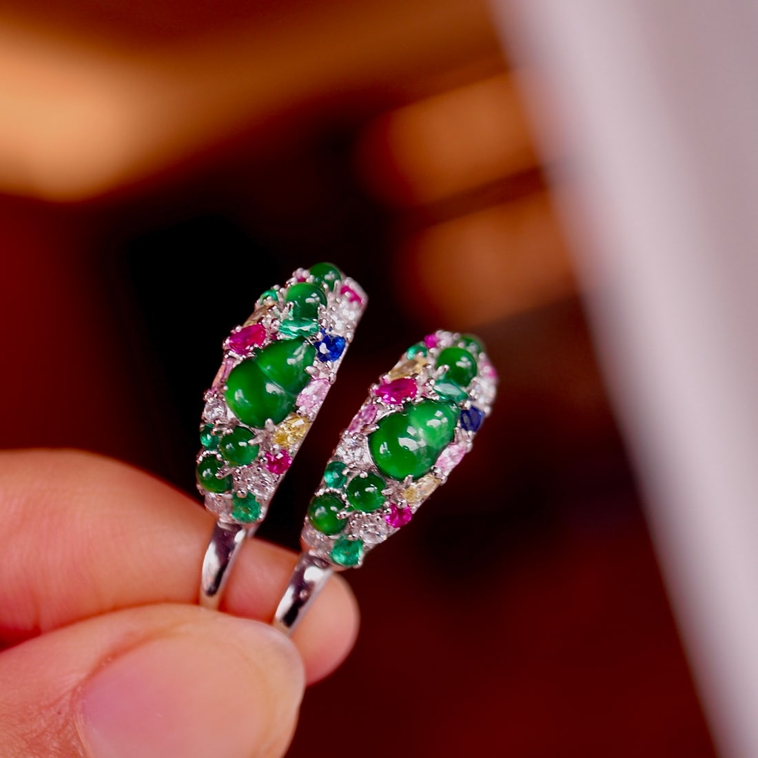 S925 silver natural jadeite gourd earrings - 7