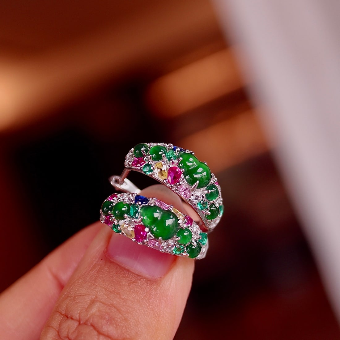 S925 silver natural jadeite gourd earrings - 8