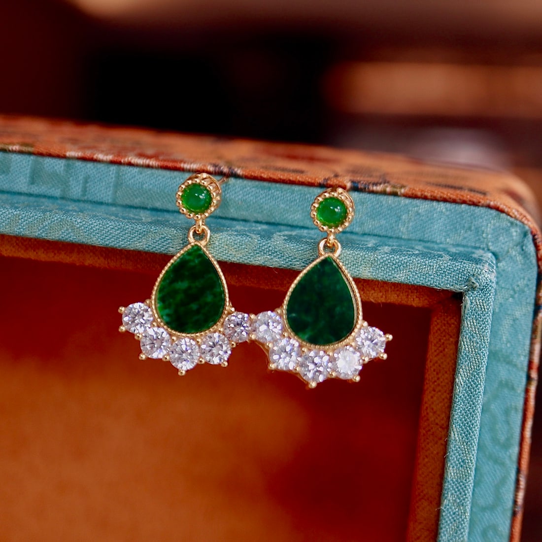 S925 silver natural jadeite stud earrings - 2