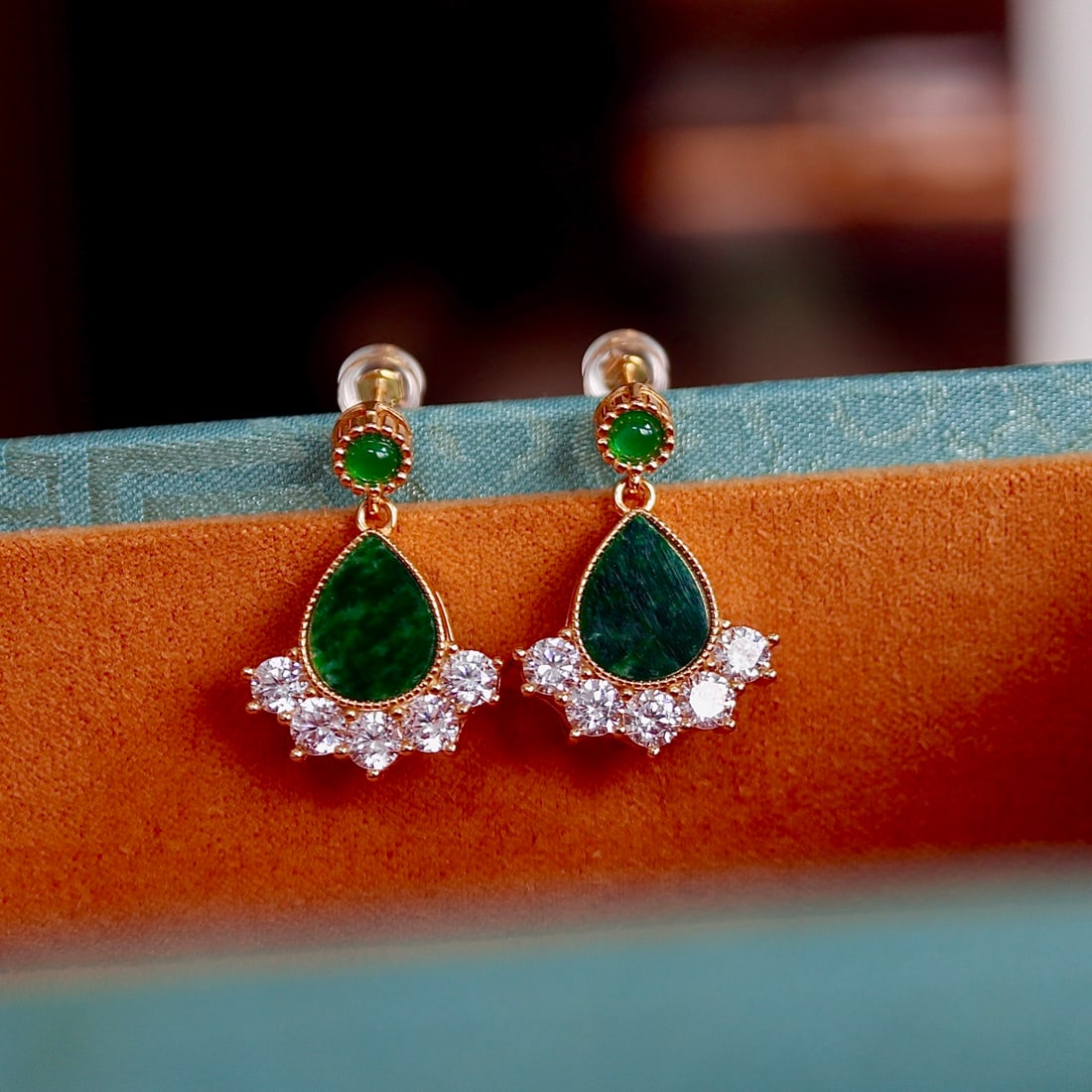 S925 silver natural jadeite stud earrings - 3