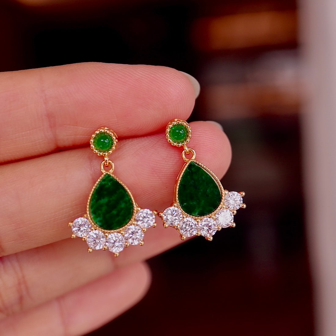 S925 silver natural jadeite stud earrings - 8