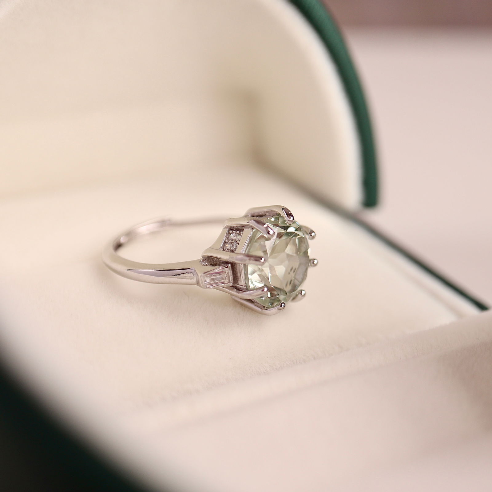 S925 silver natural green crystal ring - 2