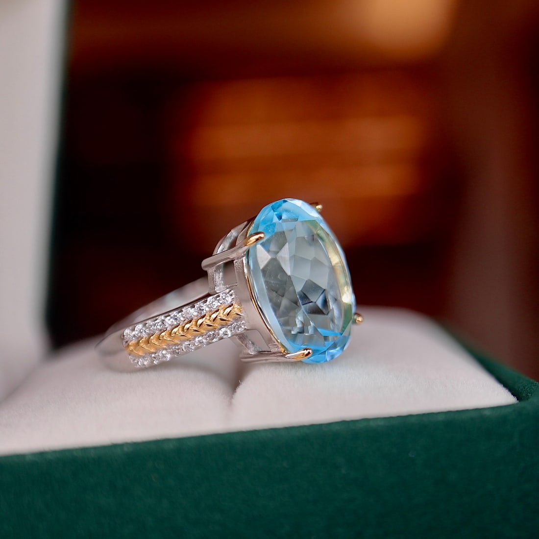 S925 pure silver natural topaz ring - 2