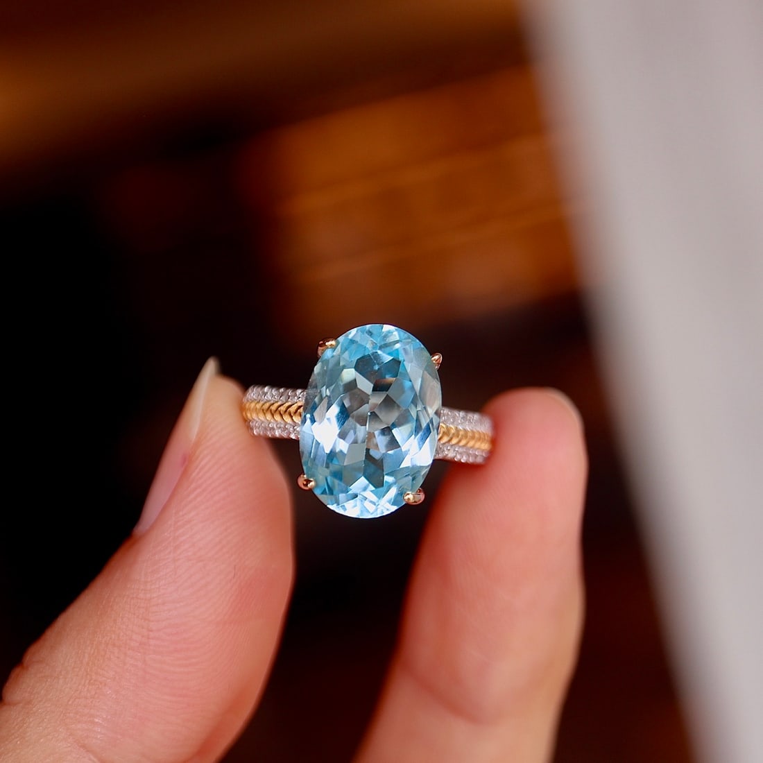 S925 pure silver natural topaz ring - 7