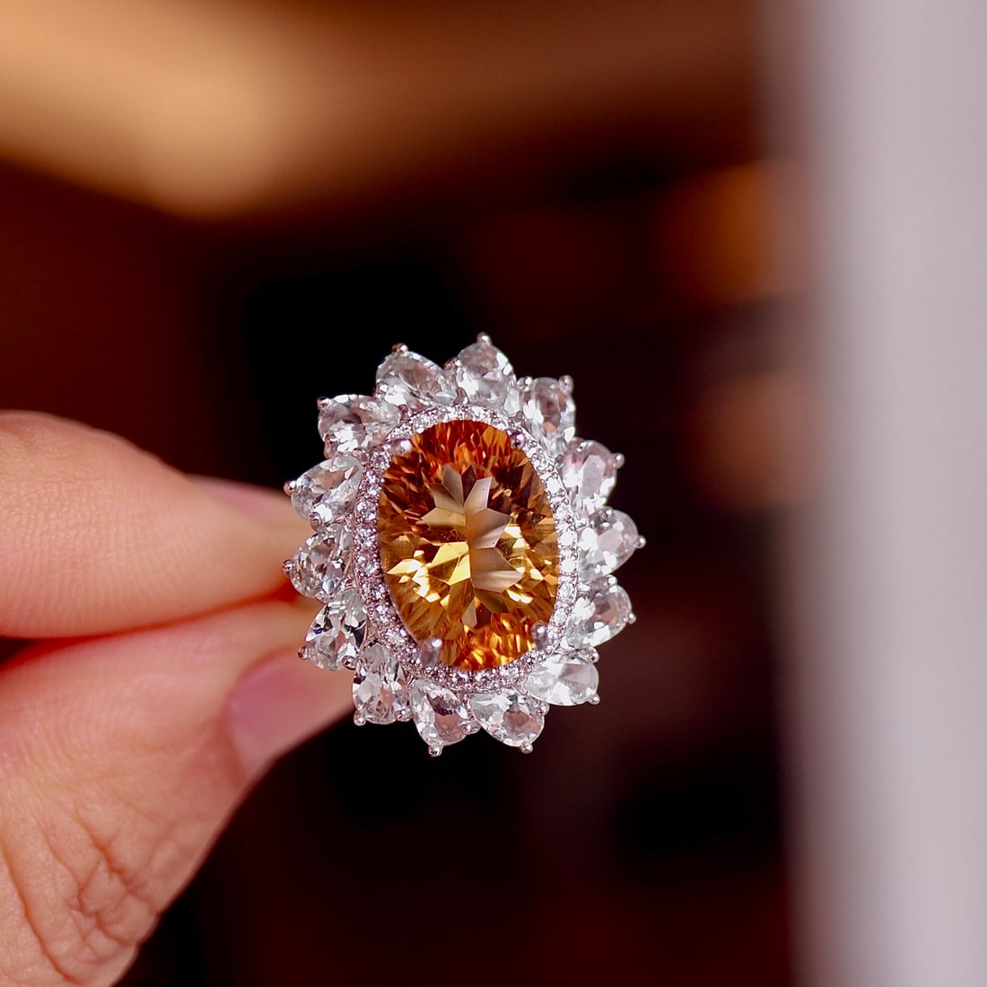 S925 silver natural yellow crystal ring (1 of 9)