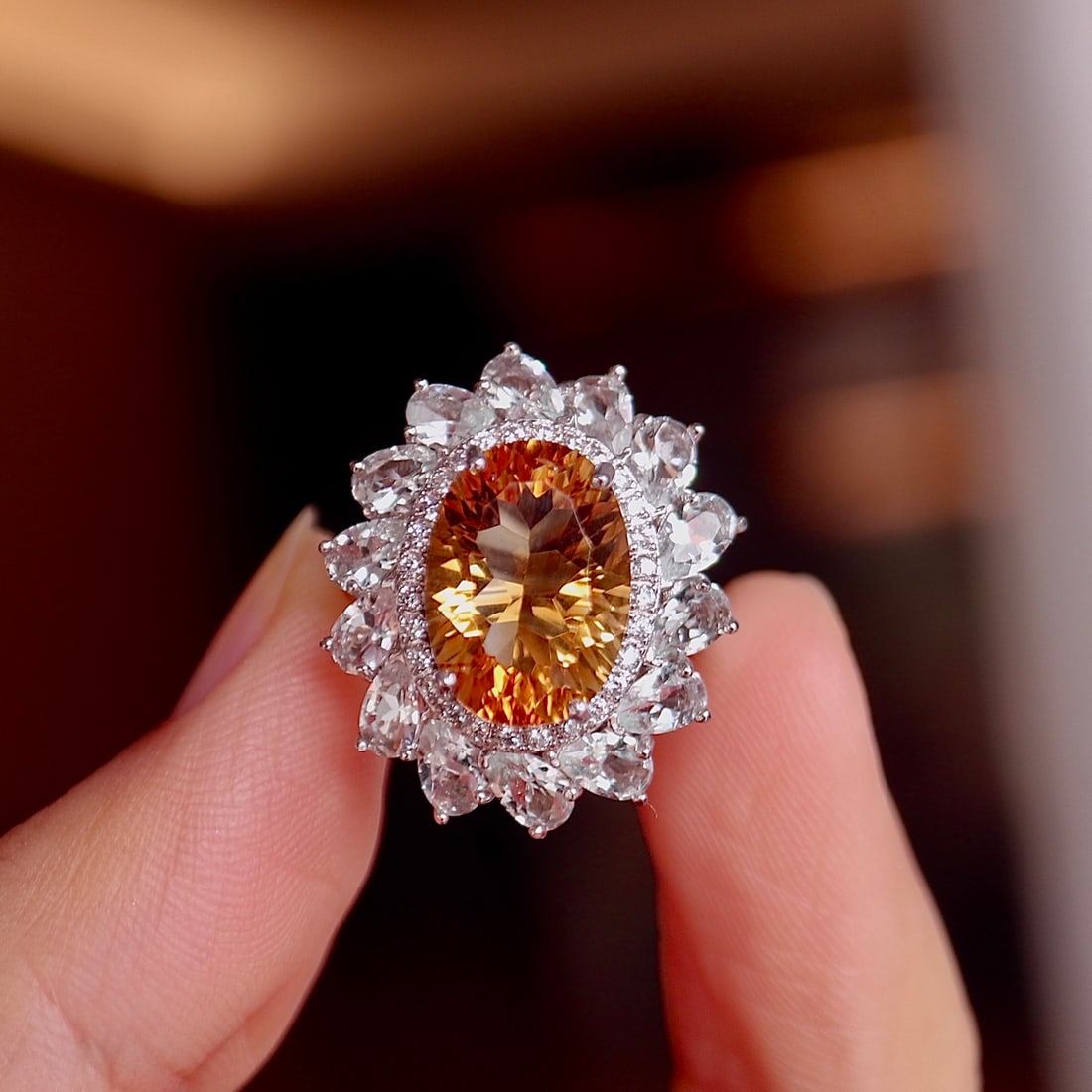 S925 silver natural yellow crystal ring - 3