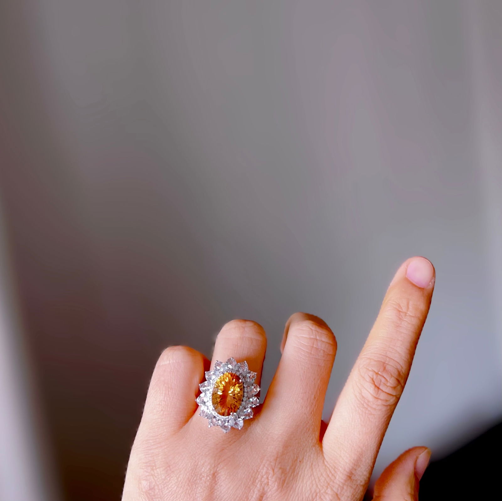 S925 silver natural yellow crystal ring - 9