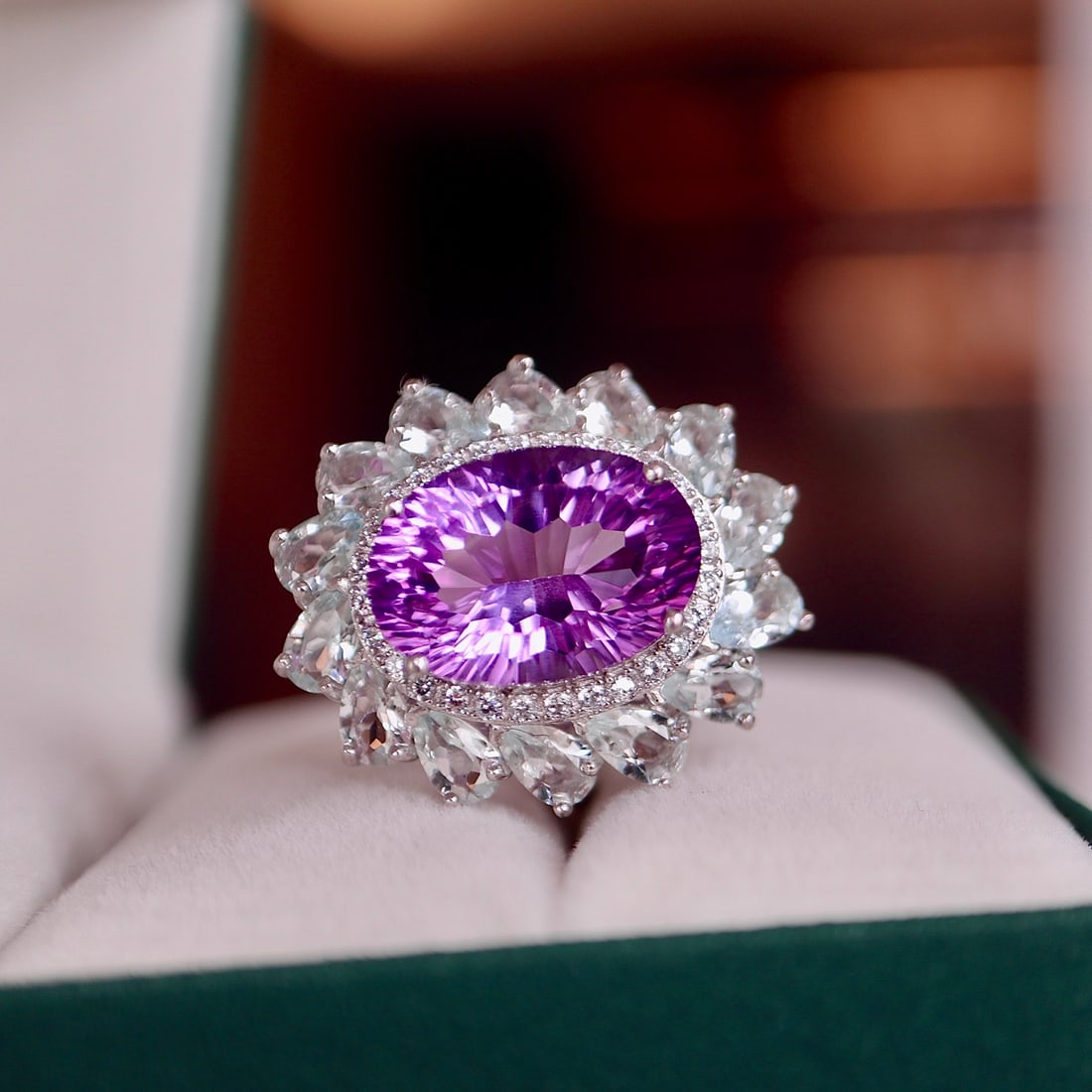 S925 silver natural amethyst ring - 6