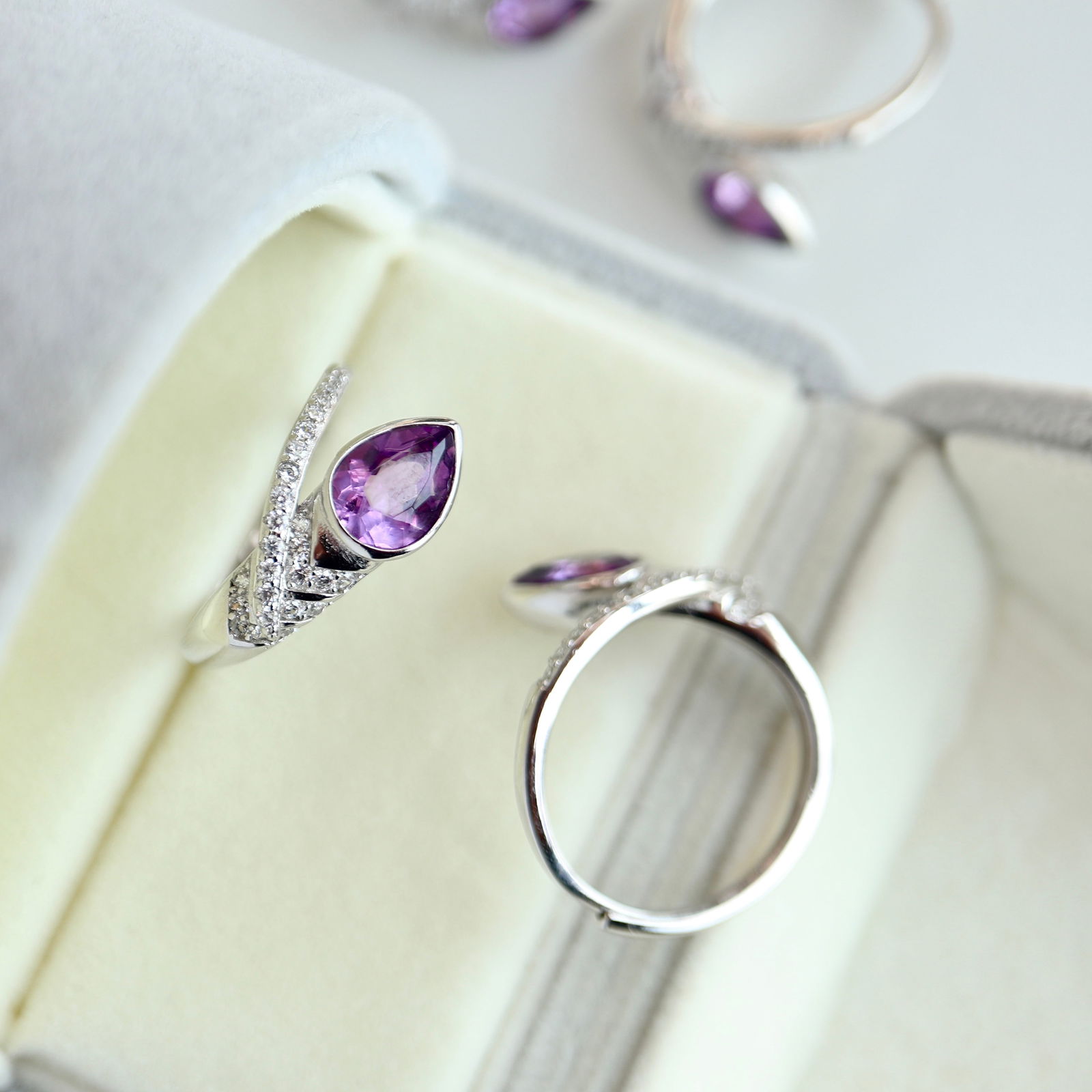 S925 Silver Natural Amethyst Ring - 3