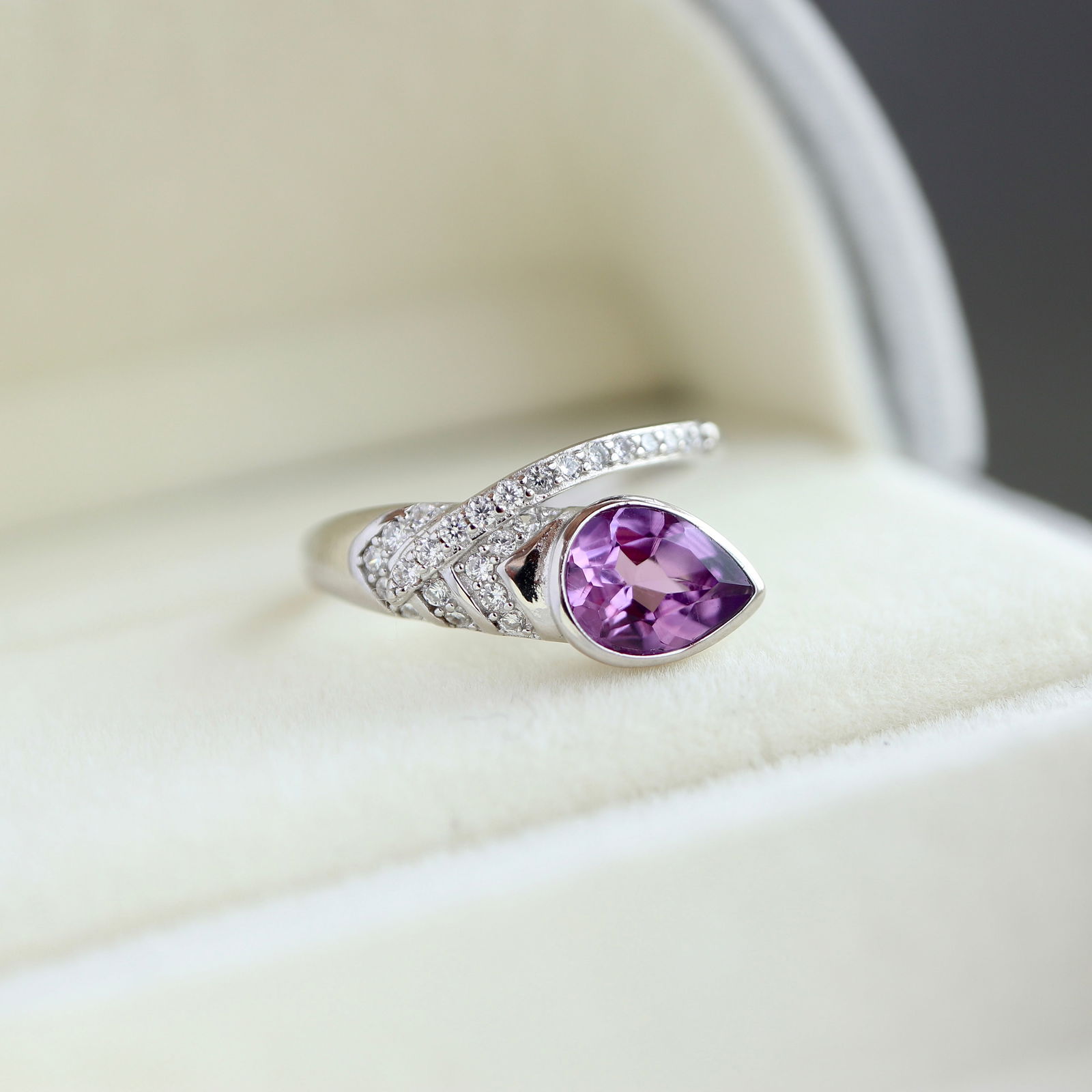 S925 Silver Natural Amethyst Ring - 4