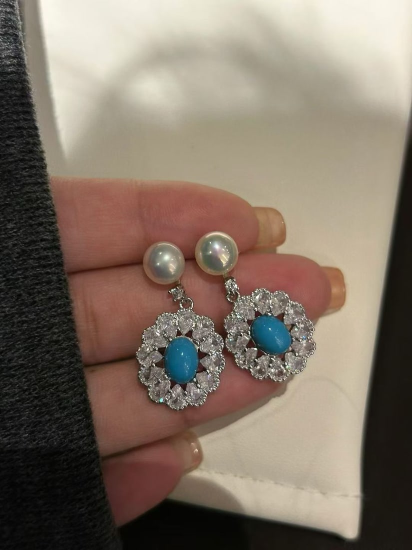 Turquoise paired with pearl necklace - 2