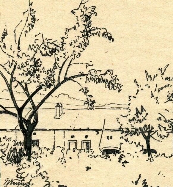 Vintage Ink Original Drawing signed Champenoux, Houses and Trees - 2