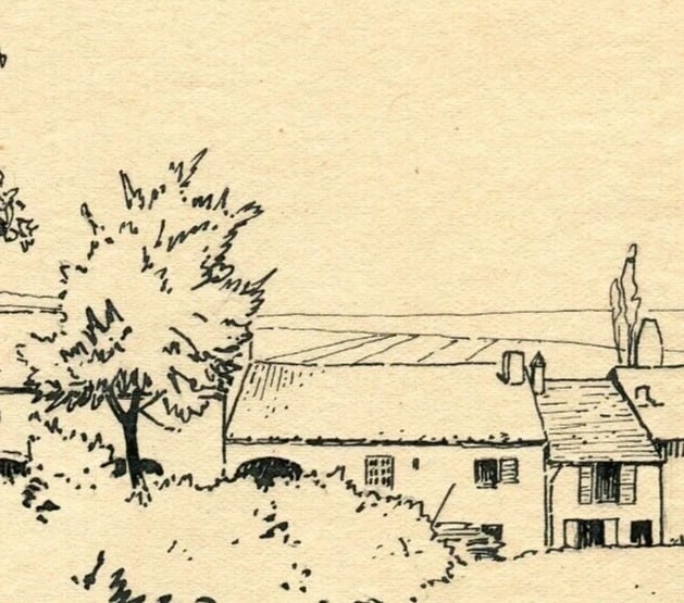 Vintage Ink Original Drawing signed Champenoux, Houses and Trees - 3
