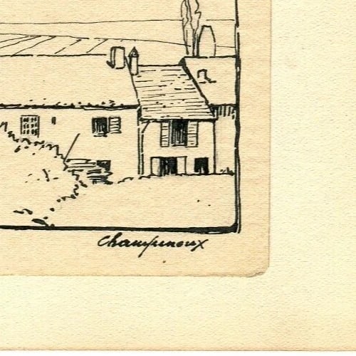 Vintage Ink Original Drawing signed Champenoux, Houses and Trees - 4