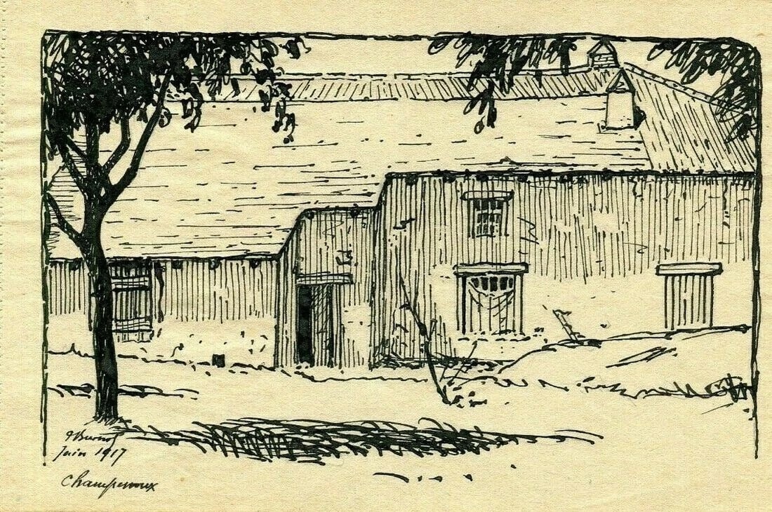 Vintage Ink Original Drawing Champenoux Farm Landscape (1 of 8)