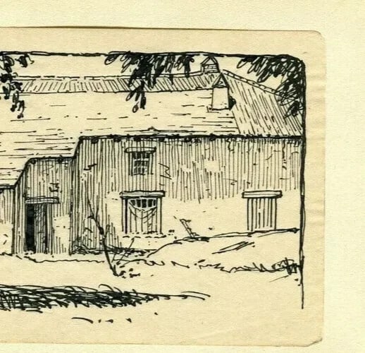 Vintage Ink Original Drawing Champenoux Farm Landscape - 5