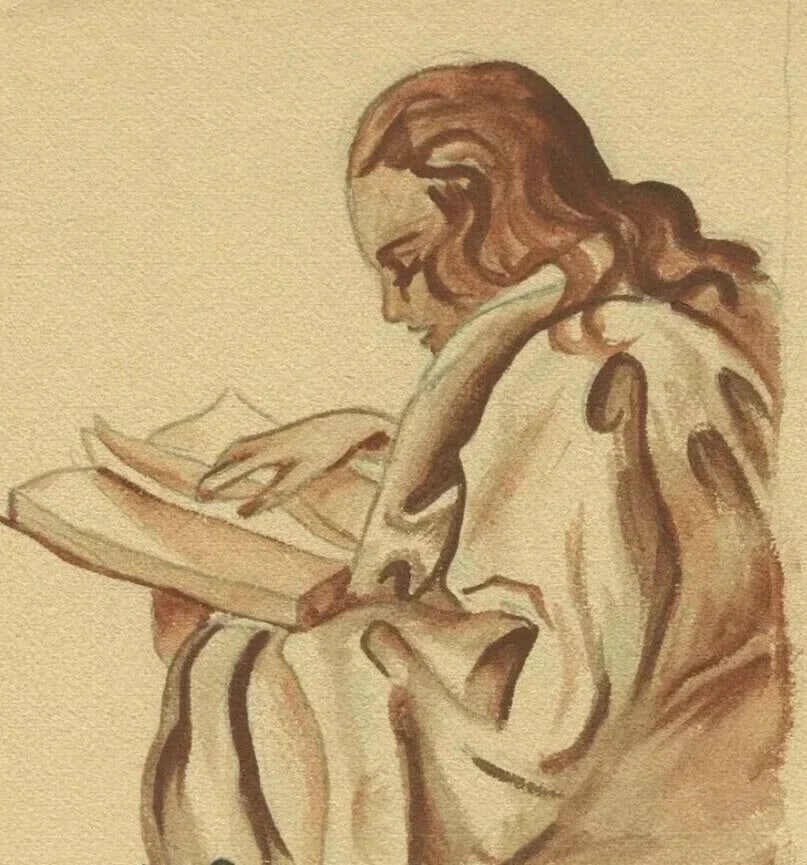 Portrait, Woman, Book, Reading - Drawing Vintage Original Artwork: Title: Portrait, Woman, Book, Reading - Drawing Vintage Original Artwork Description: Vintage Original Drawing Portrait, Woman, Book, Reading Watercolor on paper 21.5 x 20.5 cm / 8.46 x 8.07 inches Re