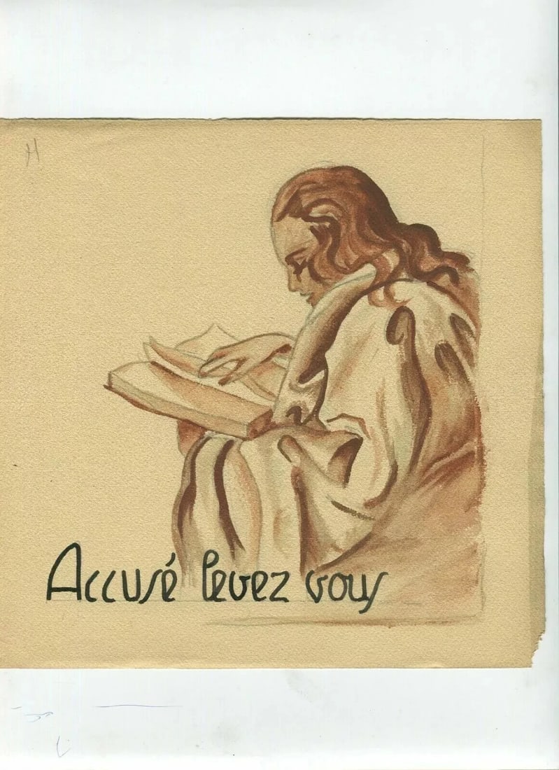 Portrait, Woman, Book, Reading - Drawing Vintage Original Artwork - 2